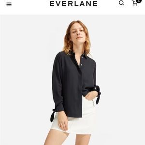 NWT Everlane washable silk tie cuff shirt IVORY Size 0